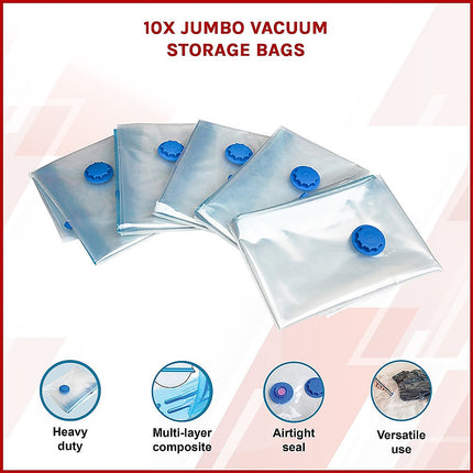 10X Jumbo Vacuum Storage Bags – Space Saver Seal Bags for Clothes, Bedding, Blankets & Travel Organisation.