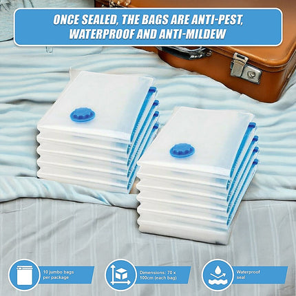 10X Jumbo Vacuum Storage Bags – Space Saver Seal Bags for Clothes, Bedding, Blankets & Travel Organisation.