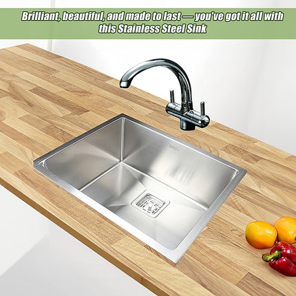 550x455mm Handmade 1.5mm Stainless Steel Undermount / Topmount Kitchen Sink with Square Waste.