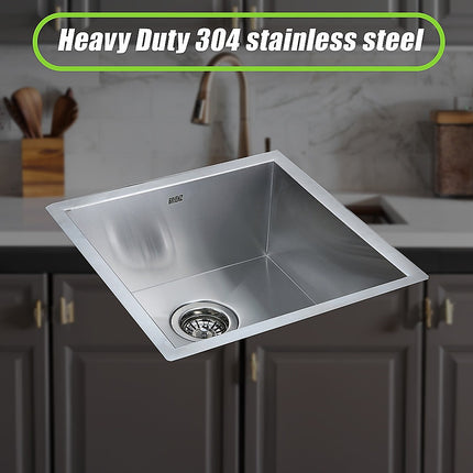 440x440mm Handmade Stainless Steel Undermount / Topmount Kitchen Laundry Sink with Waste.