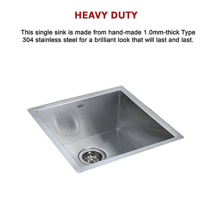 440x440mm Handmade Stainless Steel Undermount / Topmount Kitchen Laundry Sink with Waste.