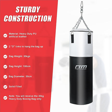 30kg Heavy Duty Boxing Punching Bag Solid Filled.