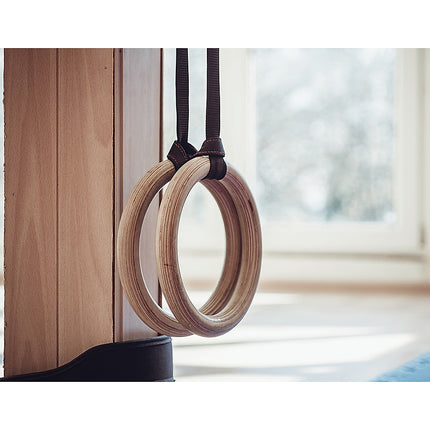 Birch Wood Gymnastic Rings with Adjustable Straps – Strength & Calisthenics Training.