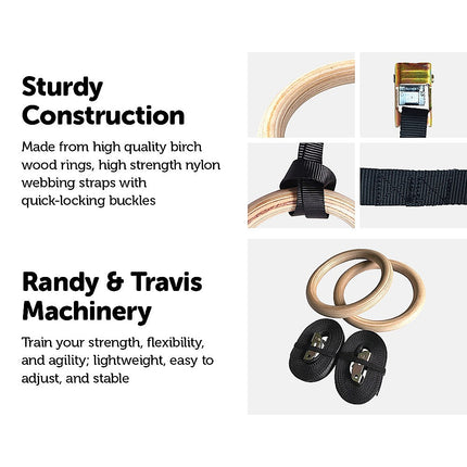 Birch Wood Gymnastic Rings with Adjustable Straps – Strength & Calisthenics Training.