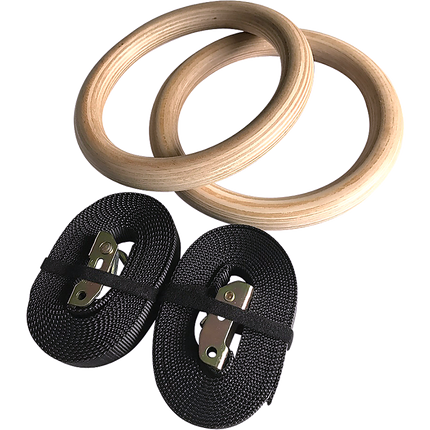 Birch Wood Gymnastic Rings with Adjustable Straps – Strength & Calisthenics Training.