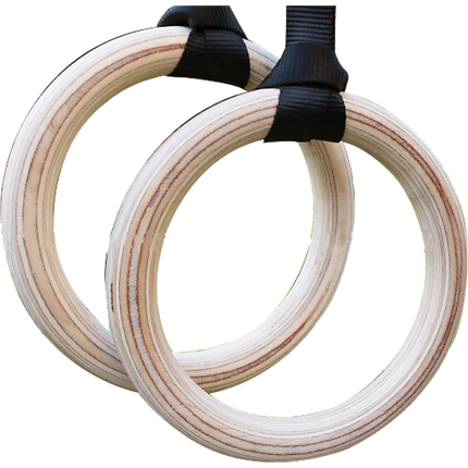 Birch Wood Gymnastic Rings with Adjustable Straps – Strength & Calisthenics Training.