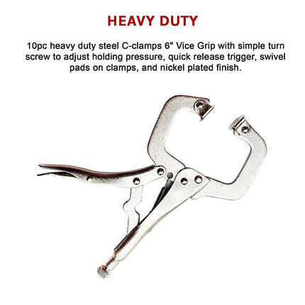 10pc Heavy Duty Steel C-Clamps 6" Mig Welding Locking Plier Vice Grip.