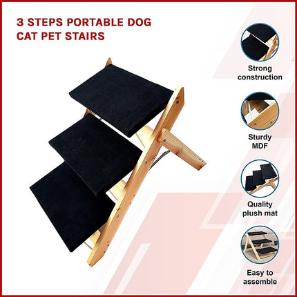 3 Steps Portable Dog Cat Pet Stairs.