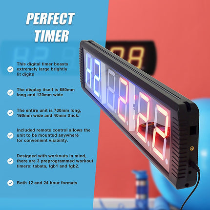 6 Digit Digital Timer Interval Fitness Clock LED Gym Display.