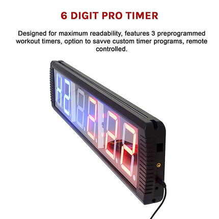 6 Digit Digital Timer Interval Fitness Clock LED Gym Display.