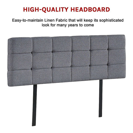 Linen Fabric Queen Bed Deluxe Headboard Bedhead - Grey.