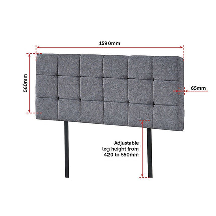 Linen Fabric Queen Bed Deluxe Headboard Bedhead - Grey.