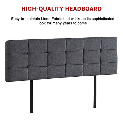 Linen Fabric King Bed Deluxe Headboard Bedhead - Grey.