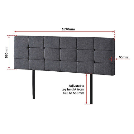 Linen Fabric King Bed Deluxe Headboard Bedhead - Grey.