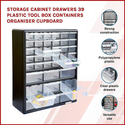 Storage Cabinet Drawers 39 Plastic Tool Box Containers Organiser Cupboard.