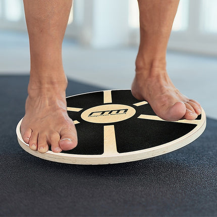 Heavy Duty 15.5" Wooden Balance Board with Non-Slip Pad for Fitness Training.