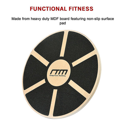 Heavy Duty 15.5" Wooden Balance Board with Non-Slip Pad for Fitness Training.