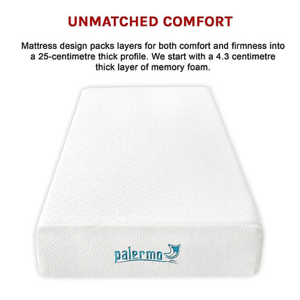 Single 25cm Gel Memory Foam Mattress – Dual-Layered Comfort with CertiPUR-US Certified Foam.