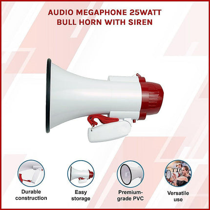 Audio Megaphone 25Watt Bull Horn with Siren.