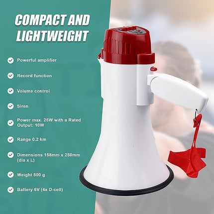 Audio Megaphone 25Watt Bull Horn with Siren.