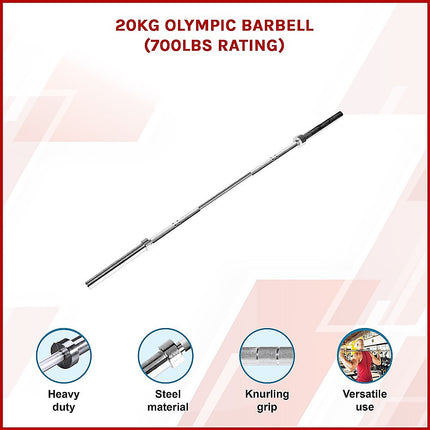 20kg Olympic Barbell 700lb Rated for Powerlifting Home Gym Training.