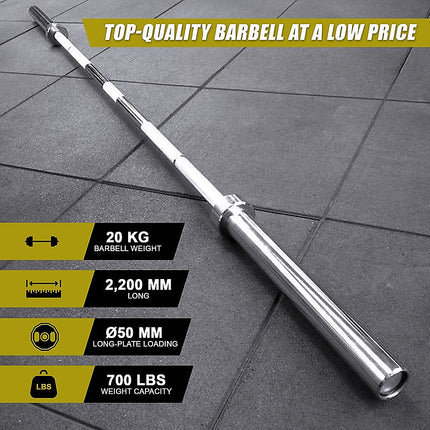 20kg Olympic Barbell 700lb Rated for Powerlifting Home Gym Training.