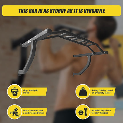 Wall Mounted Multi Grip Chin Up Bar – Heavy Duty Pull Up Station for Upper Body Training.