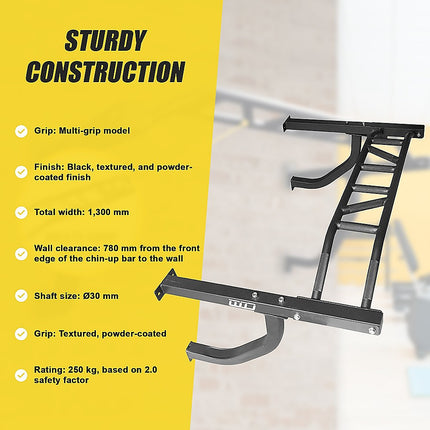 Wall Mounted Multi Grip Chin Up Bar – Heavy Duty Pull Up Station for Upper Body Training.