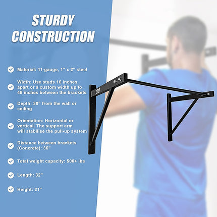 Wall Mounted Pull Up Bar – Heavy Duty Chin Up Station for Home Upper Body Training.