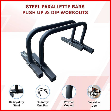 Steel Parallette Bars for Push Ups, Dips & Calisthenics Home Strength Training.