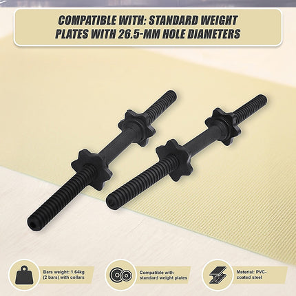 45cm - 1 Pair Dumbbell Bar 25mm Diameter - PVC Coated Dumbell Handle.