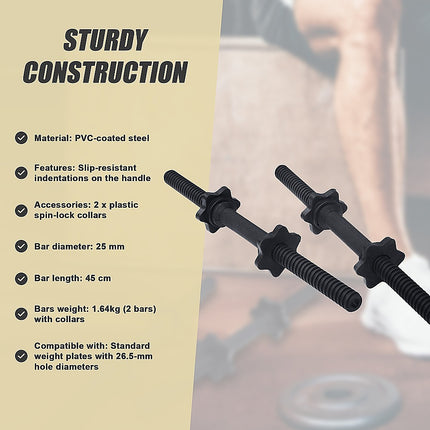 45cm - 1 Pair Dumbbell Bar 25mm Diameter - PVC Coated Dumbell Handle.
