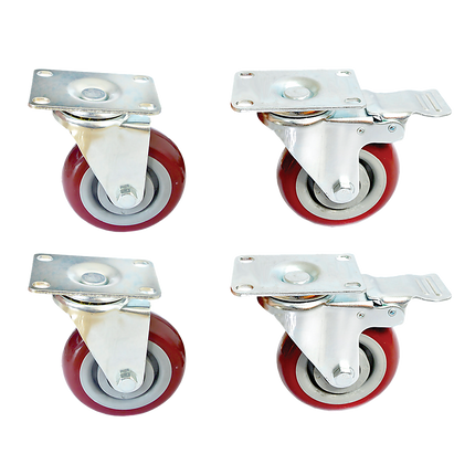 4 x 4" Heavy Duty PU Swivel Castor Wheels With Brake.