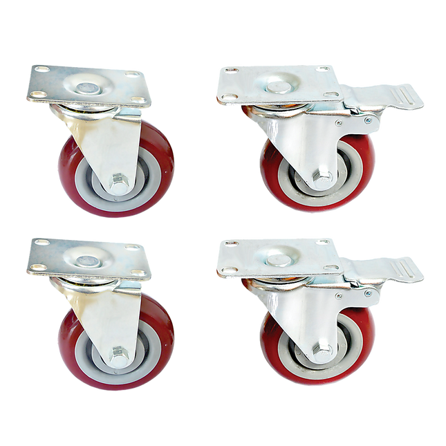 4 x 4" Heavy Duty PU Swivel Castor Wheels With Brake.