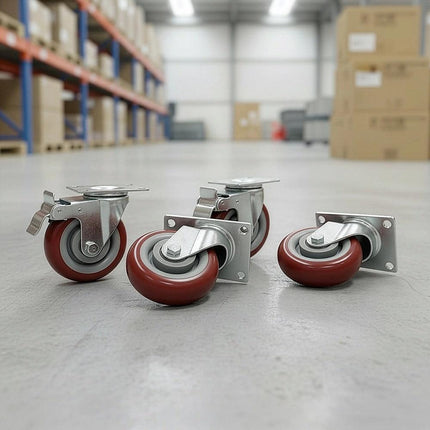 4 x 4" Heavy Duty PU Swivel Castor Wheels With Brake.
