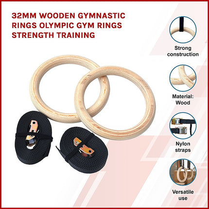 202mm Wooden Gymnastic Rings – Olympic Gym Strength Training & Fitness.