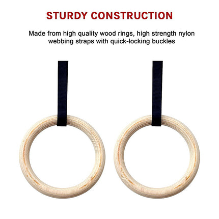202mm Wooden Gymnastic Rings – Olympic Gym Strength Training & Fitness.