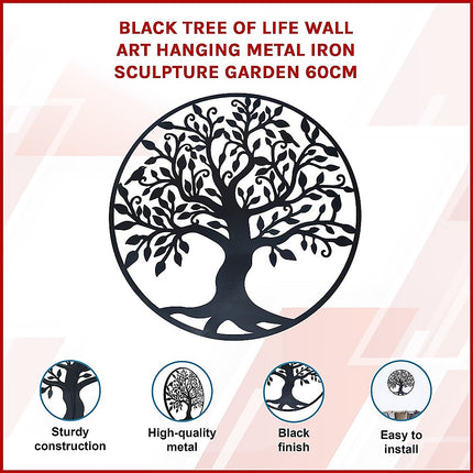 Black Tree of Life Wall Art Hanging Metal Iron Sculpture Garden 60cm.