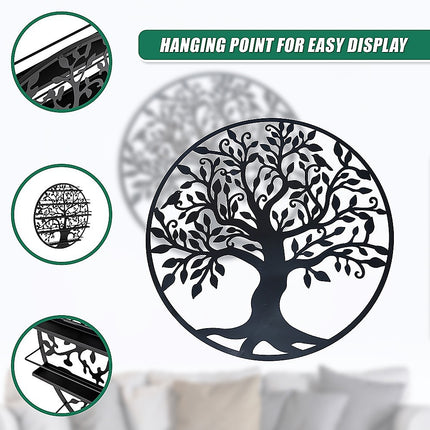 Black Tree of Life Wall Art Hanging Metal Iron Sculpture Garden 60cm.