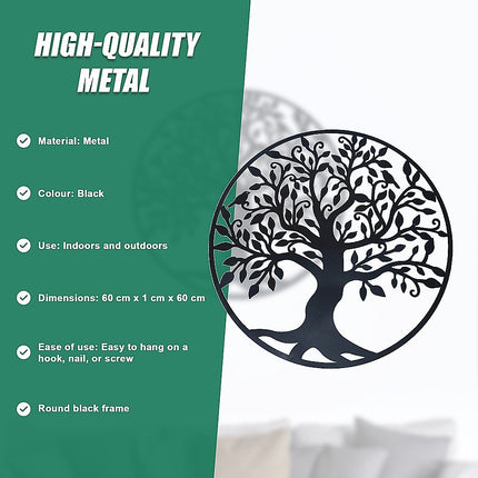 Black Tree of Life Wall Art Hanging Metal Iron Sculpture Garden 60cm.