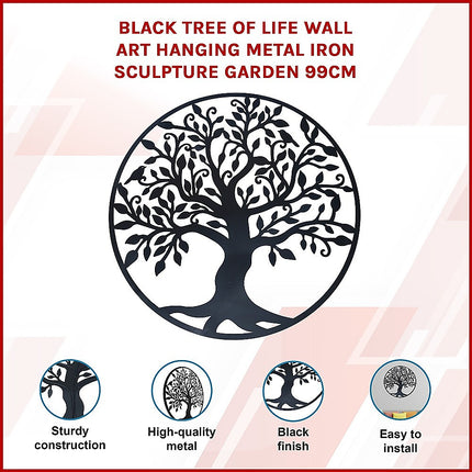 Black Tree of Life Wall Art Hanging Metal Iron Sculpture Garden 99cm.