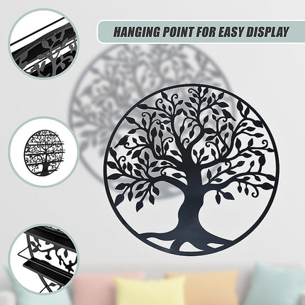 Black Tree of Life Wall Art Hanging Metal Iron Sculpture Garden 99cm.