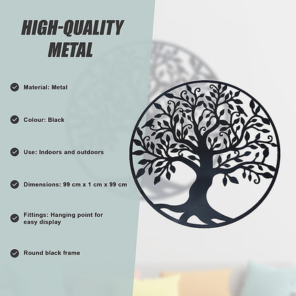 Black Tree of Life Wall Art Hanging Metal Iron Sculpture Garden 99cm.