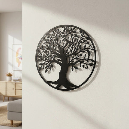 Black Tree of Life Wall Art Hanging Metal Iron Sculpture Garden 99cm.
