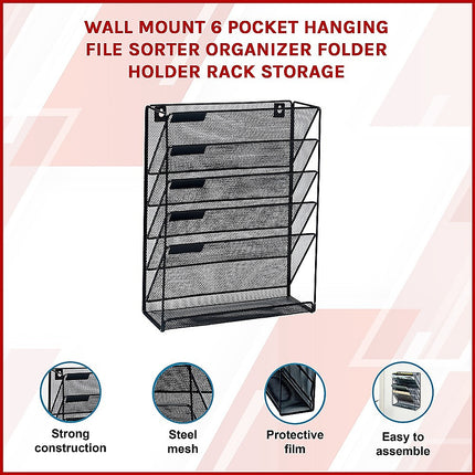 Wall Mount 6 Pocket Hanging File Sorter Organizer Folder Holder Rack Storage.