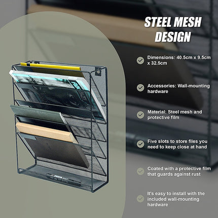 Wall Mount 6 Pocket Hanging File Sorter Organizer Folder Holder Rack Storage.