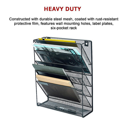 Wall Mount 6 Pocket Hanging File Sorter Organizer Folder Holder Rack Storage.
