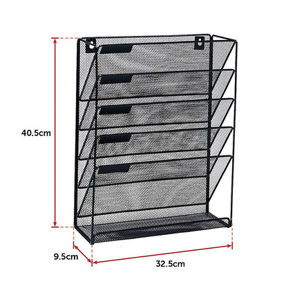 Wall Mount 6 Pocket Hanging File Sorter Organizer Folder Holder Rack Storage.