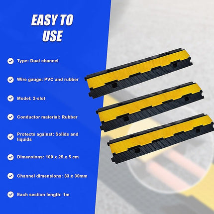 3pcs 2-Cable Rubber Electrical Wire Cover Heavy Duty Protector Dual Channel.