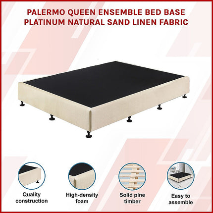 Palermo Queen Ensemble Bed Base Platinum Natural Sand Linen Fabric.
